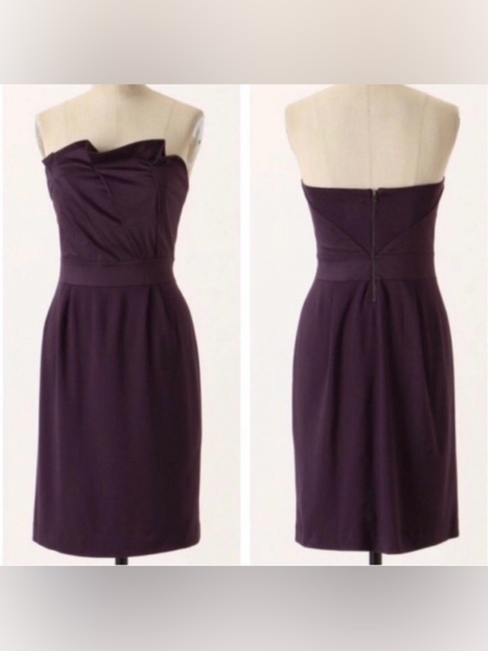 Anthropologie Deletta “Fukuoka Folds” strapless dress, dark purple